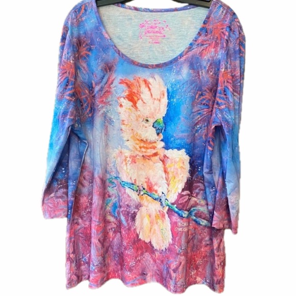 leoma lovegrove Tops - Leoma Lovegrove Pink Cockatoo Parrot Bird Tunic Top Sz Large Women’s